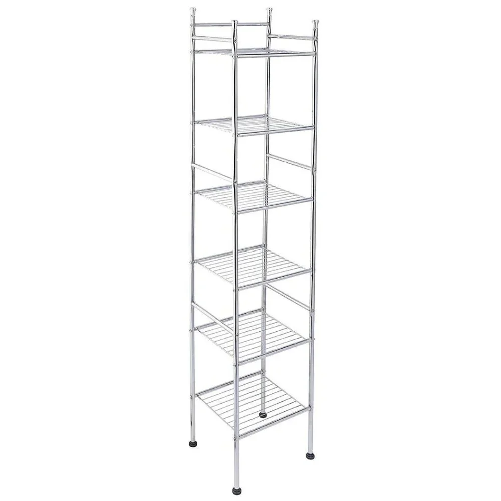 6 Tier Metal Tower Bathroom Shelf Chrome Freestanding Bathroom Shelf Unit
